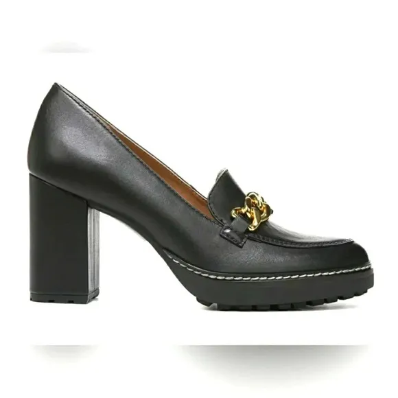 Naturalizer Women 10 Wide Black Leather Chic Platform Chunky Lugsole Loafers