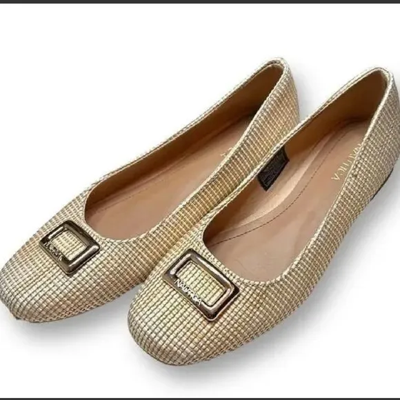 Nautica Halsell Women's Beige Textured Ballet Flats Square Toe Buckle Size 9.5