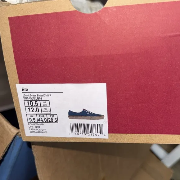 Navy and Red Sneakers with Brown Soles