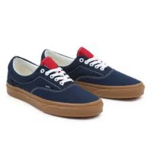 Navy and Red Sneakers with Brown Soles