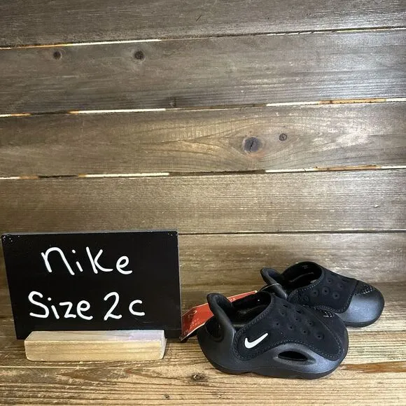 New $55 Infant Nike Aqua Swoosh Water/Land Black Shoes Sandals Size 2C‎