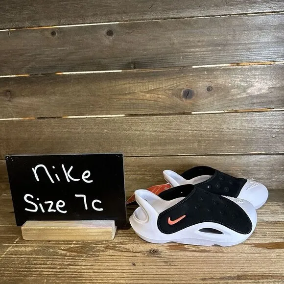 New $55 Little Kids Nike Aqua‎ Swoosh Water/Land Blk/White Shoes Sandals Size 7C