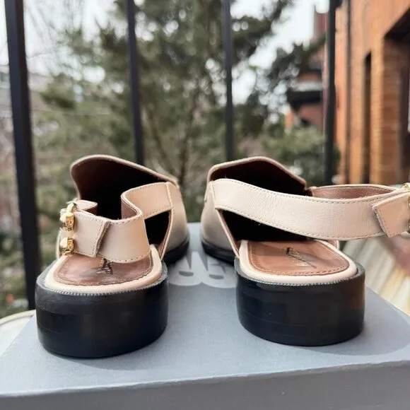 New  ALOHAS Abe Slingback Leather Loafer Sandals Shoes Flats in Cream Gold