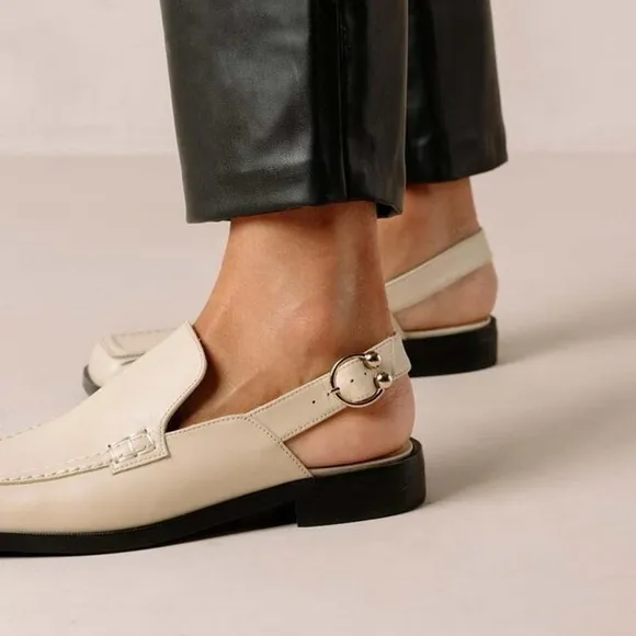 New  ALOHAS Abe Slingback Leather Loafer Sandals Shoes Flats in Cream Gold