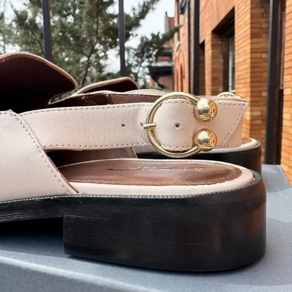 New  ALOHAS Abe Slingback Leather Loafer Sandals Shoes Flats in Cream Gold