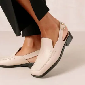 New  ALOHAS Abe Slingback Leather Loafer Sandals Shoes Flats in Cream Gold