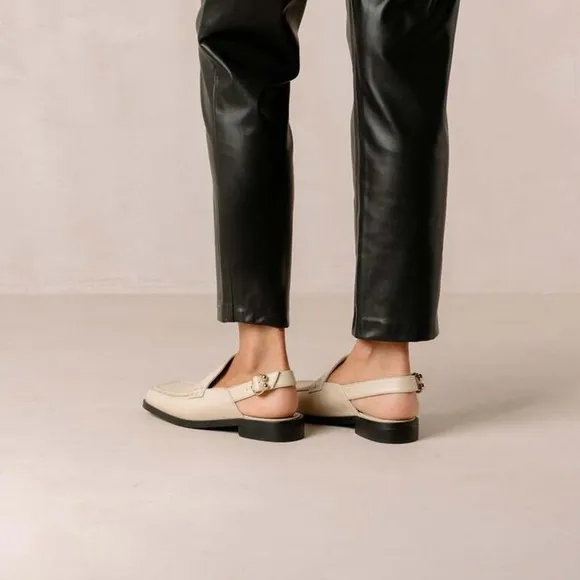 New  ALOHAS Abe Slingback Leather Loafer Sandals Shoes Flats in Cream Gold