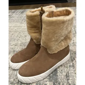 New Aquatalia Nelle Suede &amp; Shearling Sand/Chestnut Women Boots‎ $350 Sz 11