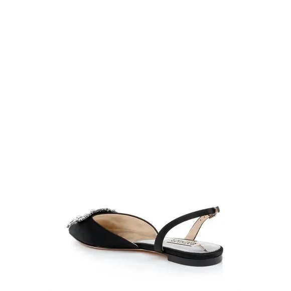 NEW BADGLEY MISCHKA saga crystal buckle pointed toe flats in black