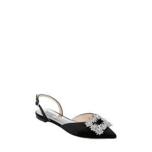NEW BADGLEY MISCHKA saga crystal buckle pointed toe flats in black
