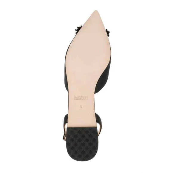 NEW BADGLEY MISCHKA saga crystal buckle pointed toe flats in black