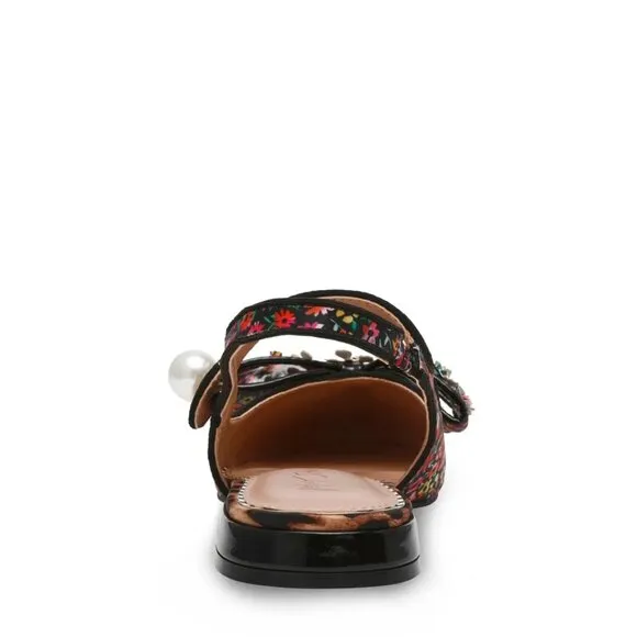 NEW BETSEY JOHNSON Livy Slingback Flats Black Ditsy Floral for women 367mn