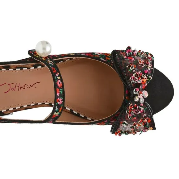 NEW BETSEY JOHNSON Livy Slingback Flats Black Ditsy Floral for women 367mn