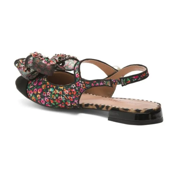 NEW BETSEY JOHNSON Livy Slingback Flats Black Ditsy Floral for women 367mn