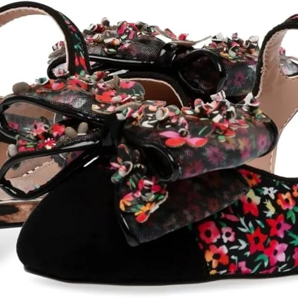 NEW BETSEY JOHNSON Livy Slingback Flats Black Ditsy Floral for women 367mn