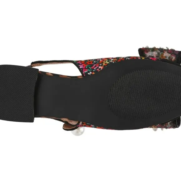NEW BETSEY JOHNSON Livy Slingback Flats Black Ditsy Floral for women 367mn