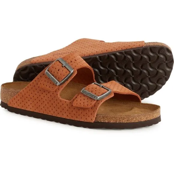 NEW Birkenstock Arizona Embossed Sandals - Suede Burnt Orange unisex 252