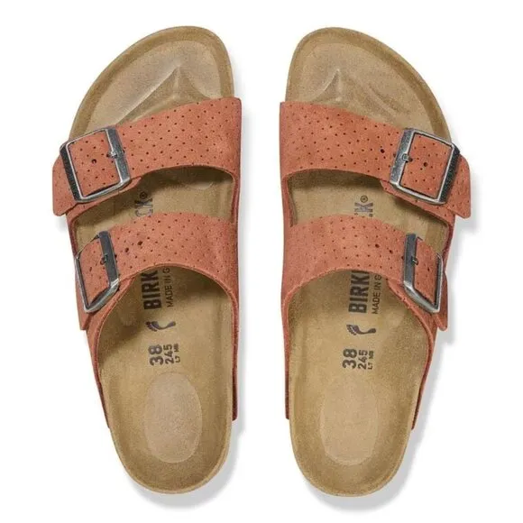 NEW Birkenstock Arizona Embossed Sandals - Suede Burnt Orange unisex 252