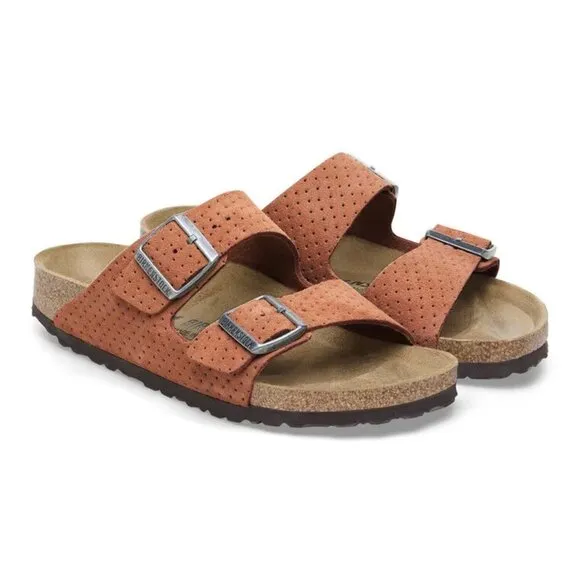 NEW Birkenstock Arizona Embossed Sandals - Suede Burnt Orange unisex 252