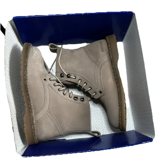 New Birkenstock Bryson Shearling Lined Combat Lace Boots Beige Taupe EU 38 US 7