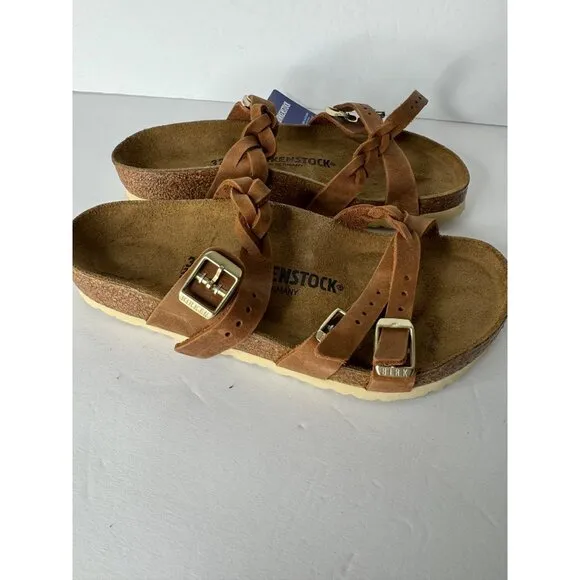 New Birkenstock Franca Braided Sandals Cognac Leather Size EU 37 US 6