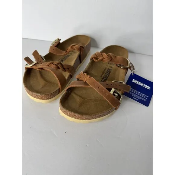 New Birkenstock Franca Braided Sandals Cognac Leather Size EU 37 US 6
