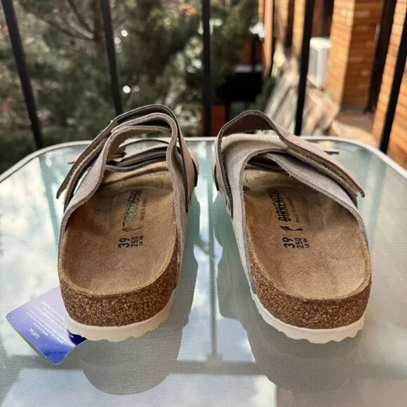 New Birkenstock Uji Nubuck Suede Leather Slide Sandals in Suede Taupe Tan
