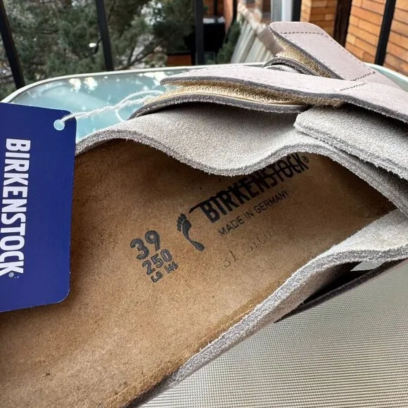 New Birkenstock Uji Nubuck Suede Leather Slide Sandals in Suede Taupe Tan