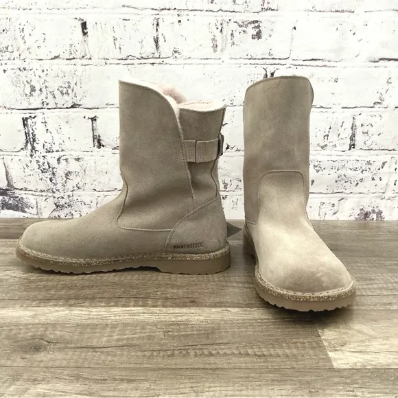 New Birkenstock uppsala boots taupe rose shearling buckle size 39