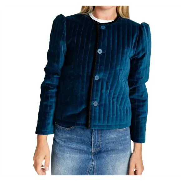 NEW BURGESS SWEATERS quilted jacket in peacock/blue/black
