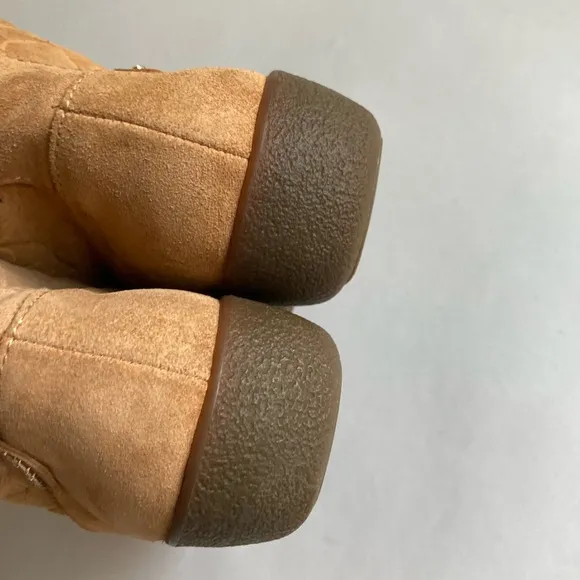 New Coach Tan Suede Shearling  Genuine Leather Mid Calf Lace Up Boots size 8