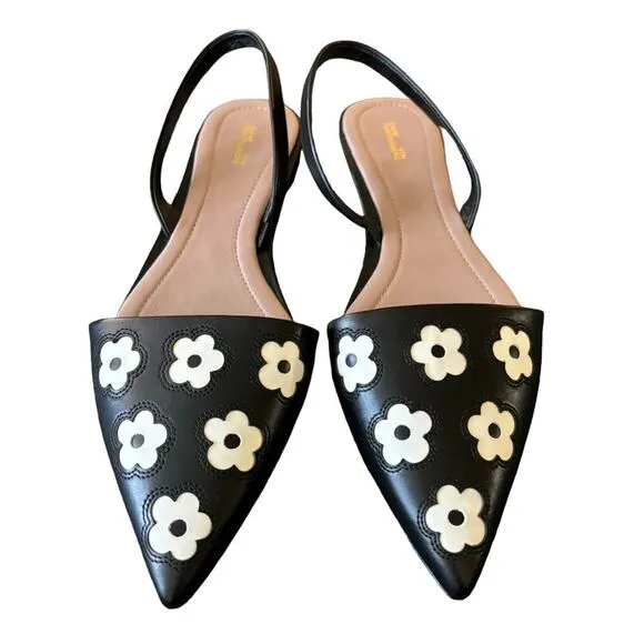 NEW DIANE VON FURSTENBERG Koko Point Toe Slingback Flats in Black Ivory SZ 7.5