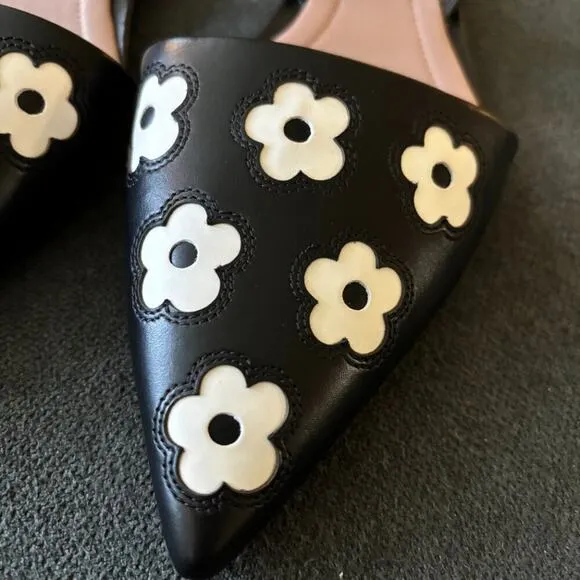 NEW DIANE VON FURSTENBERG Koko Point Toe Slingback Flats in Black Ivory SZ 7.5