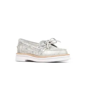 NEW DONALD PLINER lillith boat shoe in silver brushed metallic