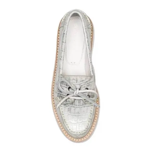 NEW DONALD PLINER lillith boat shoe in silver brushed metallic