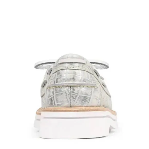 NEW DONALD PLINER lillith boat shoe in silver brushed metallic