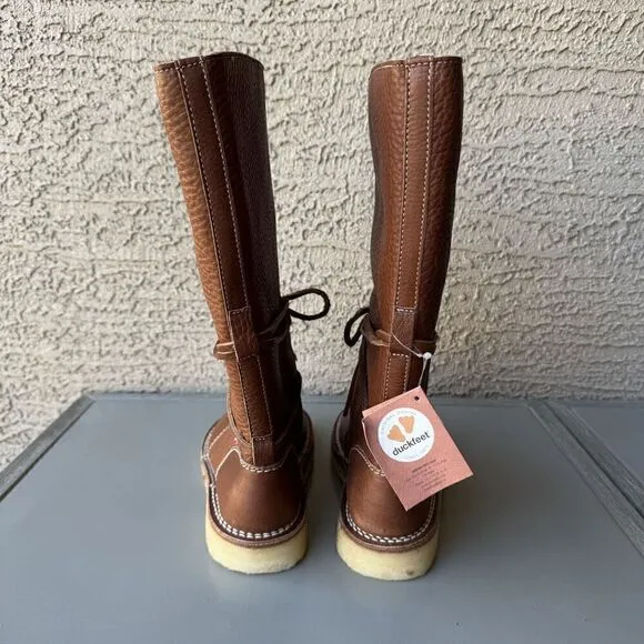 NEW DUCKFEET Silkeborg Sz 37 Leather Tall Boot Nut Brown Sheep Wool Wide Toebox