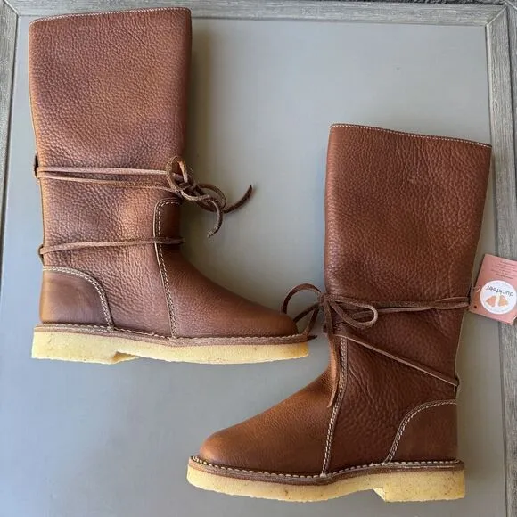 NEW DUCKFEET Silkeborg Sz 37 Leather Tall Boot Nut Brown Sheep Wool Wide Toebox