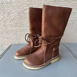 NEW DUCKFEET Silkeborg Sz 37 Leather Tall Boot Nut Brown Sheep Wool Wide Toebox