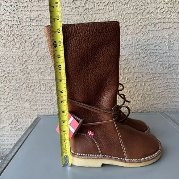 NEW DUCKFEET Silkeborg Sz 37 Leather Tall Boot Nut Brown Sheep Wool Wide Toebox