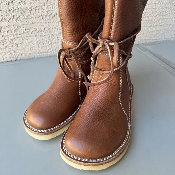 NEW DUCKFEET Silkeborg Sz 37 Leather Tall Boot Nut Brown Sheep Wool Wide Toebox