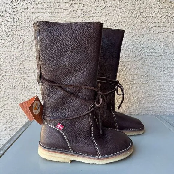 NEW DUCKFEET Silkeborg Sz 37 Leather Tall Boot Dark Brown Sheep Wool Wide Toebox