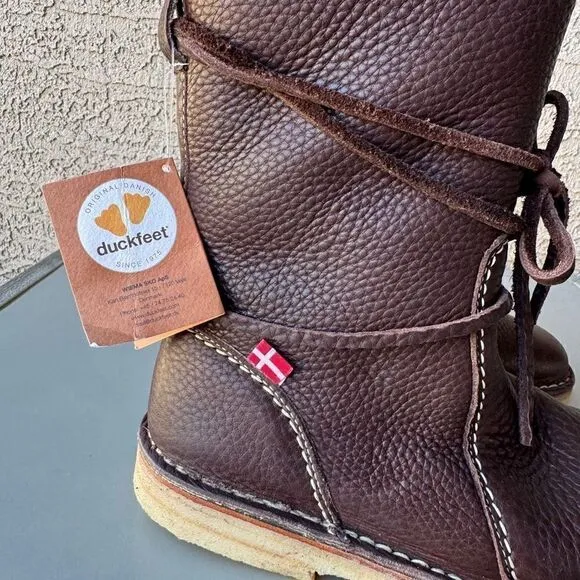 NEW DUCKFEET Silkeborg Sz 37 Leather Tall Boot Dark Brown Sheep Wool Wide Toebox