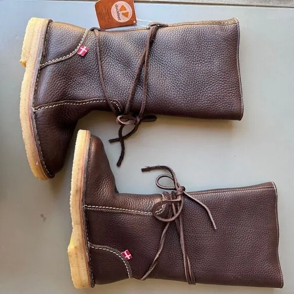 NEW DUCKFEET Silkeborg Sz 37 Leather Tall Boot Dark Brown Sheep Wool Wide Toebox