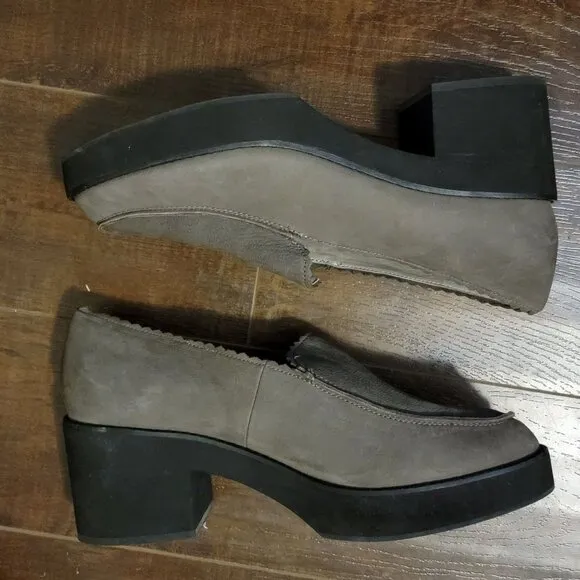 NEW Eileen Fisher Harria Loafers Womens 11 Gray Leather Platform Retro Y2K Chic
