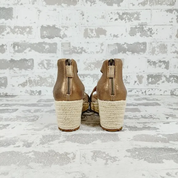 NEW Eileen Fisher Wanda Tan Gold Suede Espadrille Sandals X65