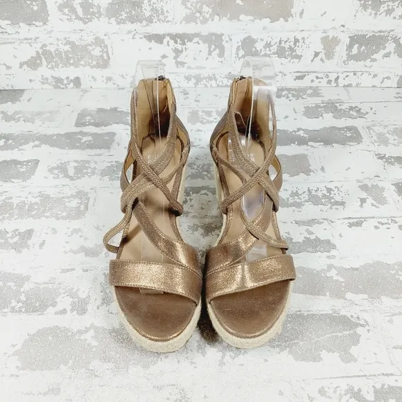 NEW Eileen Fisher Wanda Tan Gold Suede Espadrille Sandals X65