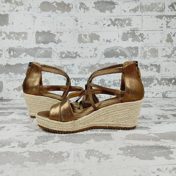 NEW Eileen Fisher Wanda Tan Gold Suede Espadrille Sandals X65