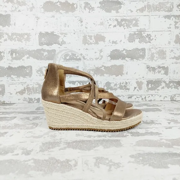 NEW Eileen Fisher Wanda Tan Gold Suede Espadrille Sandals X65