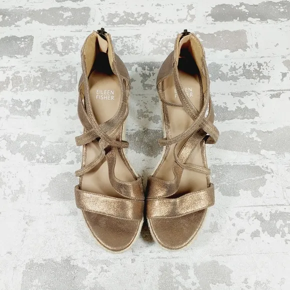NEW Eileen Fisher Wanda Tan Gold Suede Espadrille Sandals X65